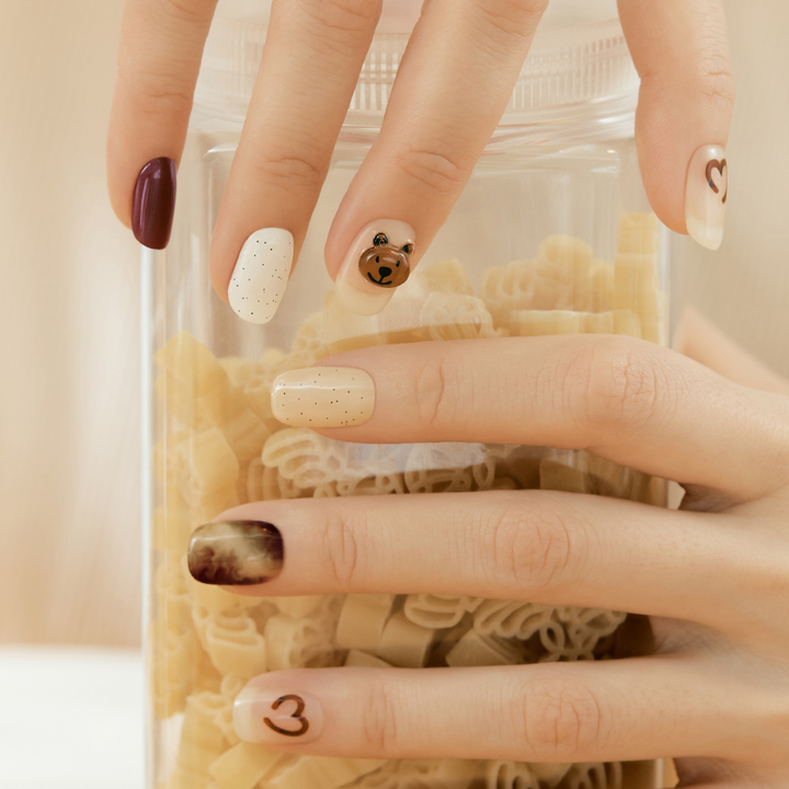 Semi-Cured Gel Nail Strips - N Latte Bear (30pcs)