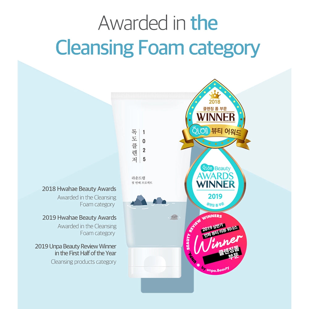Korean beauty Award's that have been won by Round Lab and the Dokdo cleansing foam for sensitive skin
