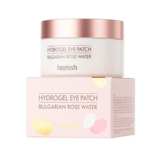 Heimish bulgarian rose water hydrogel eye patch box on top of the pretty rose outer box